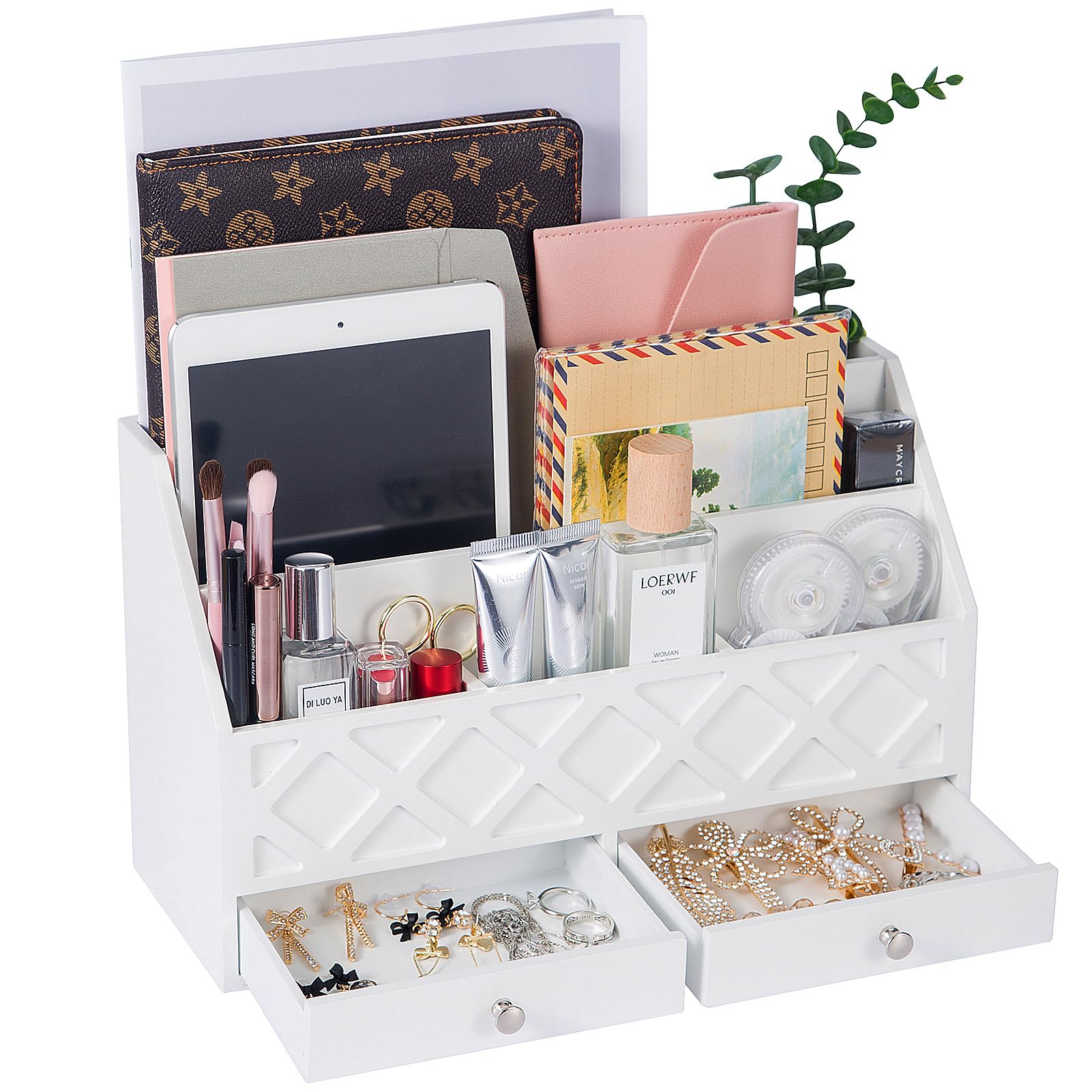 Amazon.co.jp: Yanzewon ホワイト 木製 デスクオーガナイザー 5つの